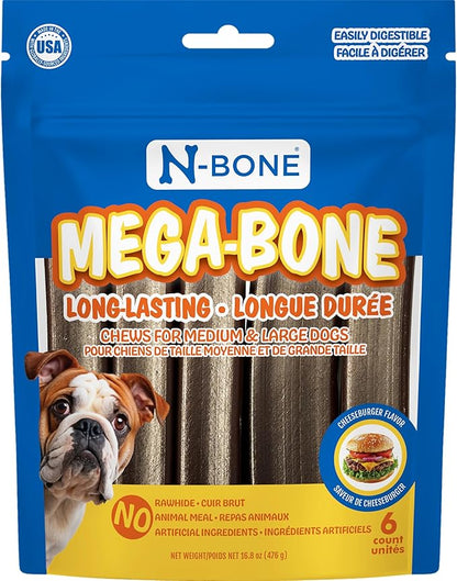N-Bone Mega-Bone Long-Lasting Dog Chews, Cheeseburger Flavor, 6count, 16.8oz