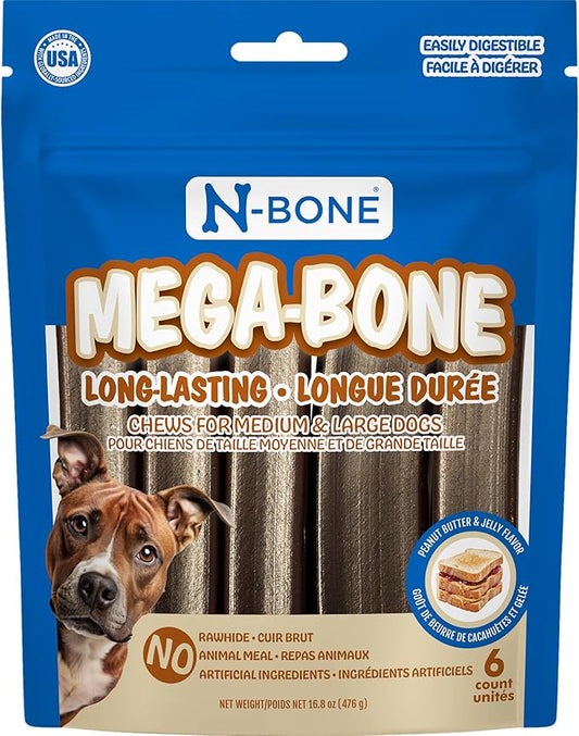 N-Bone Mega-Bone Long-Lasting Dog Chew Peanut Butter & Jelly Flavor, 6 Count, 16.8oz