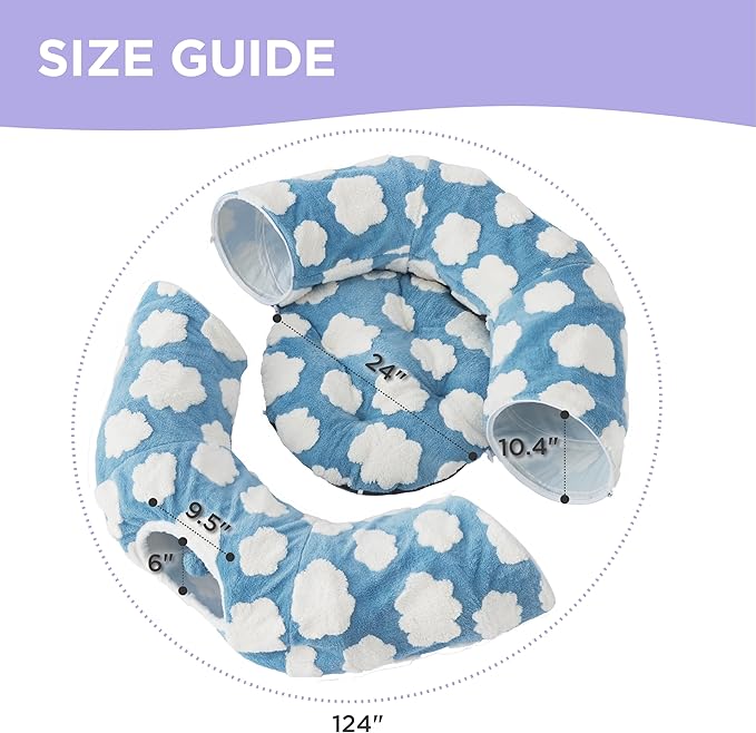 Lesure Large Cat Tunnel Bed - Cute Donut Bed for Indoor Cats with Washable Circle Cushion, Round Pet Peekaboo Cave Toy for Multi Kitten/Puppy/Rabbit, Large Cozy Clouds Blue