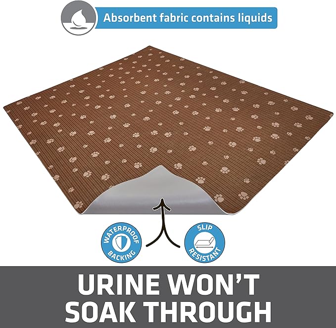 Drymate XL Original Cat Litter Mat, Contains Mess from Box, Protects Floors, Urine-Proof, Machine Washable, Soft on Kitty Paws, Absorbent, Waterproof (USA Made, Recycled Content)(28”x36”)(BrownTanPaw)