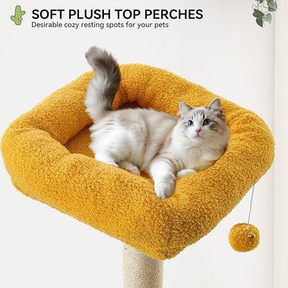 YITAHOME Tall Cactus Cat Tree: 68 in Cats Tower Activity Center with Sisal Posts, Hanging Balls, Nest, Pet Climbing Furniture Ideal for Indoor Kittens, Green & Yellow