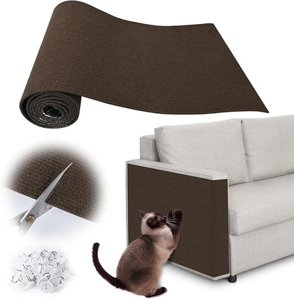 Cat Scratch Furniture Protector - 40" x 17" Trimmable Self-Adhesive Cats Claws Scratch Pads, DIY Cat Climbing Couch Protector for Scratch Post Cat Tree Replacement Indoor (Brown)