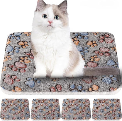 4 Pack Ultra Soft Dog Cat Bed Mat with Cute Prints Reversible Fleece Dog Crate Kennel Pad Cozy Washable Thickened Hamster Guinea Pig Pet Bed Mat for Small Animals(13 x 19 Inches,Gray)