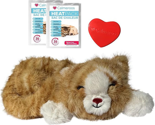 Plush Heartbeat Toys - Calming Separation Anxiety Relief Toys for Puppies and Kittens - Heartbeat Simulator in a Soft Comforting Pillow Pet Plush for Dogs and Cats (Orange Stripe)