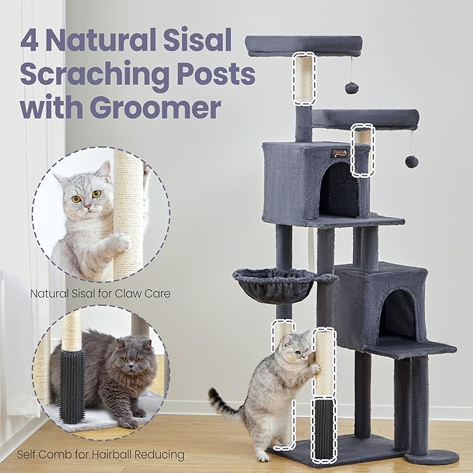 Cat Tree Tower for Indoor Cats Large Adult - 65 inch Extra Tall Cat Condo Trees with Scratching Post Hammock Perch - XL Sturdy Big Heavy Duty Multi Level Cat House Towers - Kitty Climbing Furniture