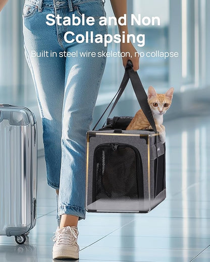 Airline Approved Cat Carrier, Pet Carrier Soft-Sided, Portable Dog Carrier with Stable Structure, TSA Approved Pet Carrier for Pets Less Than 12lbs, Cat Carrier Bag Suitable for Travel, Gray