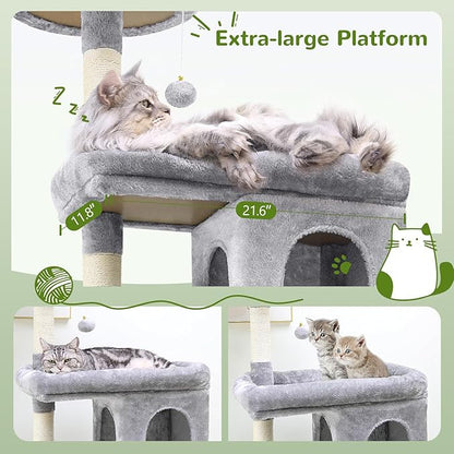 Globlazer Heavy Duty Cat Trees for Large Cats, Sturdy 72in Maine Coon Cat Tree for Large Cats 20 lbs+ Heavy Duty Cat Tower for Adult Biggest Cat with 6 Scratching Posts, Hammock, S72, Light Grey