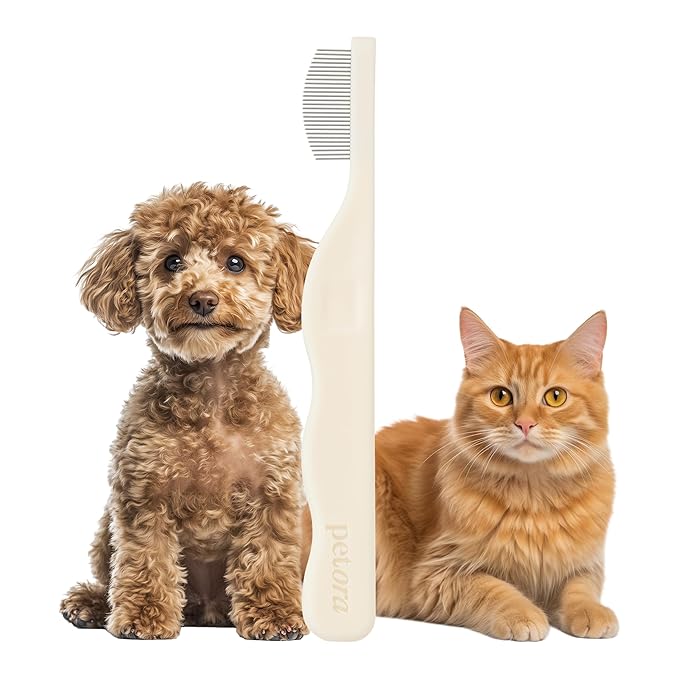 [petora] BRUSH ON ME Gentle Facial & Eye Comb for Dogs & Cats | Smooth & Stress-Free Tear Stain Remover | Fine-Tooth Grooming Tool with Rounded Tips | Comfortable Grip for Daily Pet Grooming