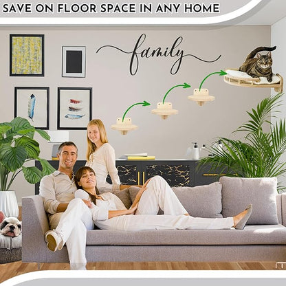 Large Cat Wall Shelves w/Pillow + 3 Steps for Large Size Cats, Orthopedic Design with Premium Hardwood, Modern and Durable Shelves for Climbing, Cat Shelf Wall Steps Tree Perch