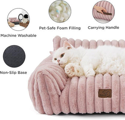 Bedsure Cute Cat Couch for Pets - Fluffy Cat Sofa with Premium Soft Corduroy Fleece, Fuzzy Pet Couch Bed with Removable Washable Cover, Supportive Chair for Indoor Cats, 24inch, Blush Pink