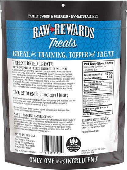 Northwest Naturals Raw Rewards Freeze-Dried Chicken Heart Treats for Dogs and Cats - Bite-Sized Pieces - Healthy, 1 Ingredient, Human Grade Pet Food, All Natural, Proudly Made in USA, 3 Oz