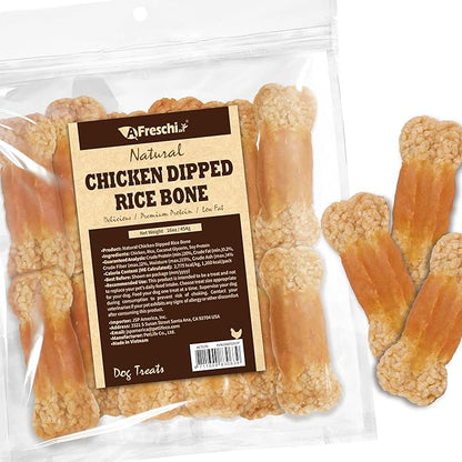 Afreschi Chicken Dog Treats, All Natural, Healthy & Easily Digestible, Grain-Free Puppy Chews, Low-Fat, Human Grade Training & Rewards Dog Snacks, Rice Bone, 16 oz Pack
