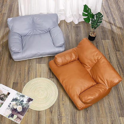 Pet Sofa Bed, Vintage Cat Dog Faux Leather Sofa with Non-Slip Bottom for Dogs Cats (Grey, Large)