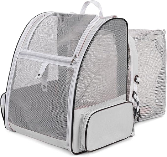 Expandable Cat Backpack Carrier with Breathable Mesh and Removable Pad, Pet Travel Carrier for Cats and Small Dogs up to 20 Lbs, Great for Hiking Camping Outdoor(Beige)