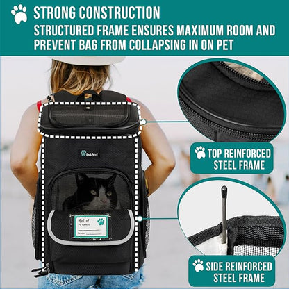 PetAmi Dog Backpack Carrier, Airline Approved Cat Backpacks for Carrying Small Large Cats, Pet Carrier Back Pack, Ventilated Soft Sided for Travel, Hiking, Camping, Max 18 lbs, Black