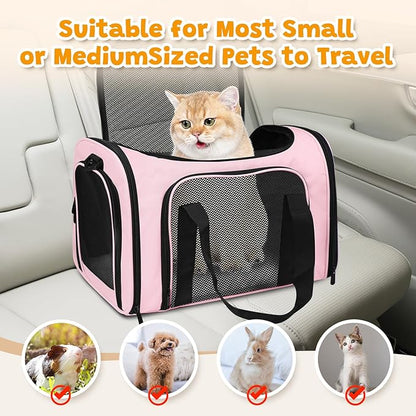 Cat Carrier Soft for Pets Up to 15 Lbs, Cat Travel Bag Soft-Sided with Padded Shoulder Strap, Pet Dog Carriers for Small Dogs Travel Puppy Carry Airline Approved, Pink