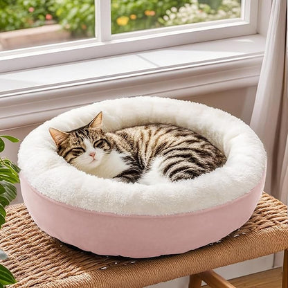 Love's cabin Round Donut Cat and Dog Cushion Bed, 20in Pet Bed for Cats or Small Dogs, Anti-Slip & Water-Resistant Bottom, Super Soft Durable Fabric Pet Beds, Washable Luxury Cat & Dog Bed Pink
