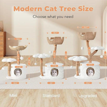Modern Cat Tree, Wood Cat Tree Tower for Small Cats, Luxury Cat Condo with Scratching Posts and Flower Platforms, Cat Furniture by Easyego