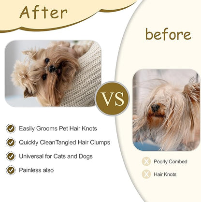 Double Row Pet Comb with Wooden Handle, Metal Pin Undercoat Rake for Dogs & Cats, Grooming Tool for Detangling, Deshedding & Massage