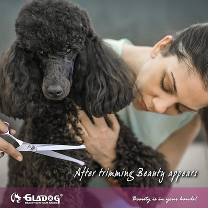 GLADOG Dog Grooming Scissors Kit with Safety Round Tips, Professional 6 in 1 Grooming Scissors for Dogs, Sharp and Heavy-duty Dog Grooming Shears for Dogs Cats Pets (Pink)