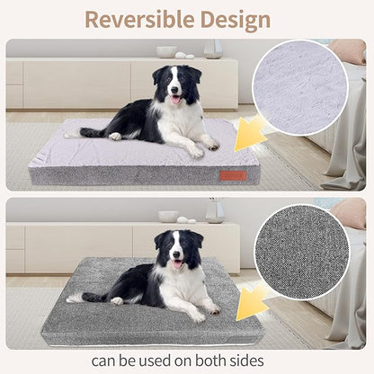Orthopedic Dog Bed for Large and Medium Dogs, Egg Crate Foam, Waterproof, Washable Cover, Memory Foam Dog Crate pad, Perfect for Indoor or Outdoor Comfort Beige LGray 44 inch