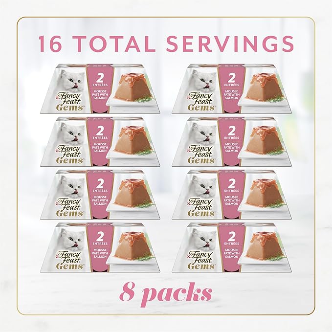 Fancy Feast Gems Pate Cat Food Mousse With Salmon and a Halo of Savory Gravy Cat Food - (Pack of 8) 4 oz. Boxes
