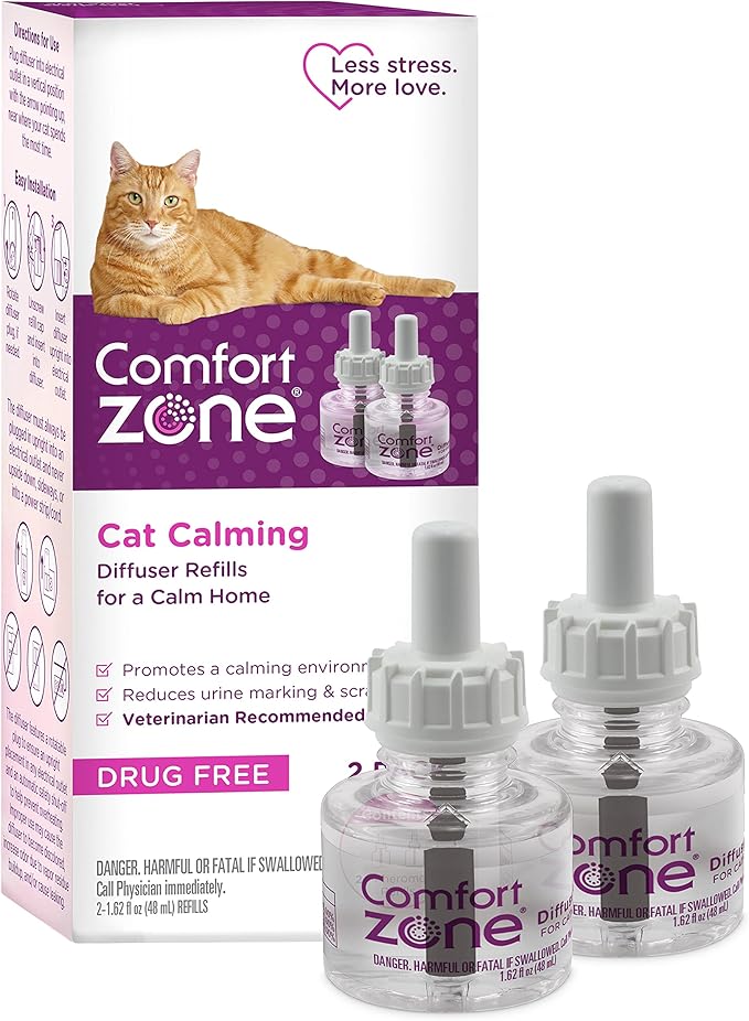 COMFORT ZONE Cat Calming Diffuser Refill, 2 Pack – Cat Calming Pheromone Refills Help Reduce Anxiety, Stress, Scratching, Urine Marking, Aggression, (30-Day Refills, 60-Day Supply)