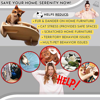 Large Cat Wall Shelves w/Pillow + 3 Steps for Large Size Cats, Orthopedic Design with Premium Hardwood, Modern and Durable Shelves for Climbing, Cat Shelf Wall Steps Tree Perch