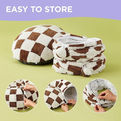 Lesure Cat Tunnel Bed for Indoor Cats - Cute Cat Donut Tunnel Toys for Small Large Cats with Washable Circle Cushion, Round Pet Peekaboo Cave Toy for Kitten/Puppy/Rabbit, Standard Brown Checks
