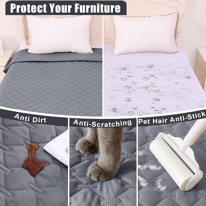 Smiry Waterproof Dog Bed Cover Blanket, Soft Reversible Pet Blanket, Washable Leakproof Cats Dogs Couch Cover for Sofa, Couch, Furniture, Plaid (82x120 Inch, Grey/Dark Grey)