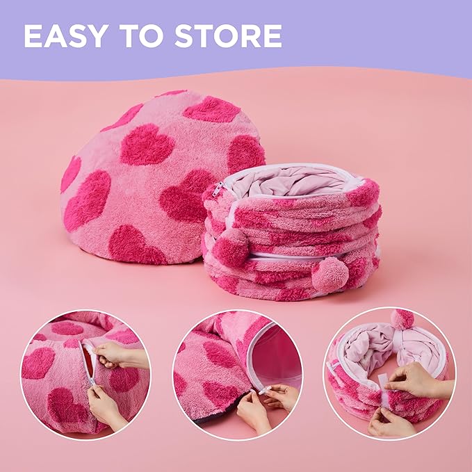 Lesure Cat Tunnel Bed for Indoor Cats - Cute Cat Donut Tunnel Toys with Washable Circle Cushion, Round Pet Peekaboo Cave Toy for Kitten/Puppy/Rabbit, Standard Pink Hearts