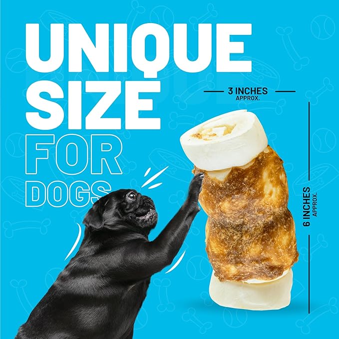 Sitka Farms Beef Cheek ROLL Chicken 5-6 Inch (10 Count) Extra Thick Dog Chew Bones No Rawhide Sourced from Free Range Grass Fed/Healthy Teeth and Gums for Small Medium and Large Dogs