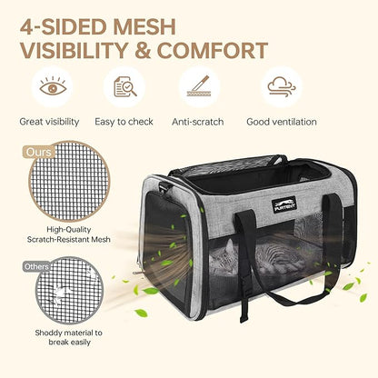 Soft Sided Two Cats Dog Carrier up to 25 lbs, Portable Mesh Pet Travel Bag for Medium Puppy Big Cats, Collapsible Puppy Crate Home Outdoor 20x13x13in, Grey