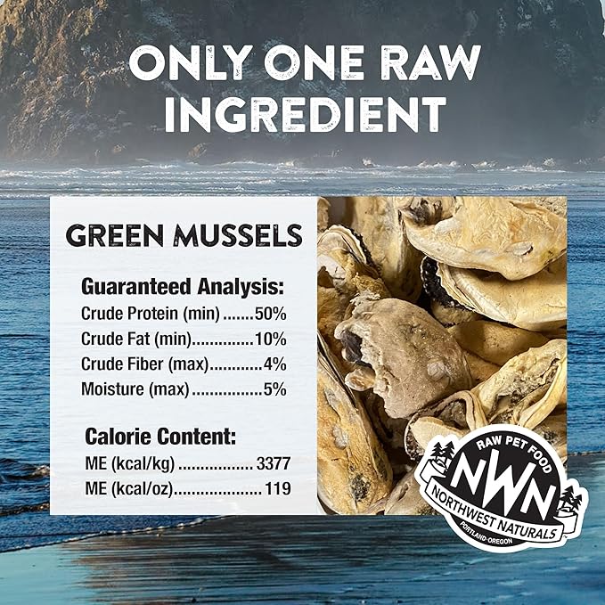 Northwest Naturals Raw Rewards Freeze-Dried Green Lipped Mussel Treats for Dogs and Cats - Bite Sized Pieces - Grain Free - 1 Ingredient - Healthy - Human Grade - All Natural - USA Made - 2 Oz