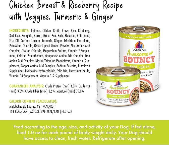 Weruva Awesome Bouncy Wet Dog Food, Chicken & Brown Rice with Veggies, 14oz Can (Pack of 10)