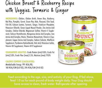 Weruva Awesome Bouncy Wet Dog Food, Chicken & Brown Rice with Veggies, 14oz Can (Pack of 10)