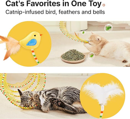 Potaroma Spiral Tunnel Cat Toy, Self Play Cat Play Spiral Kitten Collapsible Spring Tunnel Toy for Indoor Cats with Feather and Bell, 20 Inches Unfolded