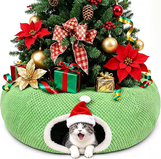 Cat Tunnel Bed for Indoor Cats, Peekaboo Cat Cave Bed,Soft Cat Donut Tunnel for Kitten Large Cats, Cute Frog Shaped