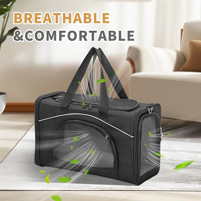 ‌Petsfit Airline Approved Pet Carrier for Small Dogs & Cats, 18x8x11 TSA Approved Carrier, with Removable Dual-Sided Padding (2-Way Placement) - Fits Under Most Airplane Seats, Escape Proof (Black)