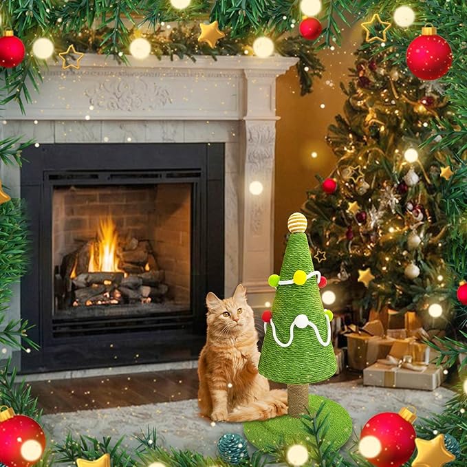 Christmas Tree Cat Scratching Post, Natural Sisal Rope Cat Tower to Satisfy Cats Claw Instincts, Christmas Decor Sisal Rope Cat Toys for Kitty and Adult Cats