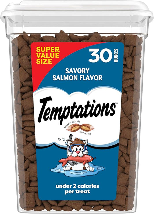 Temptations Classic Crunchy and Soft Cat Treats, Savory Salmon Flavor, 30 oz. Tub