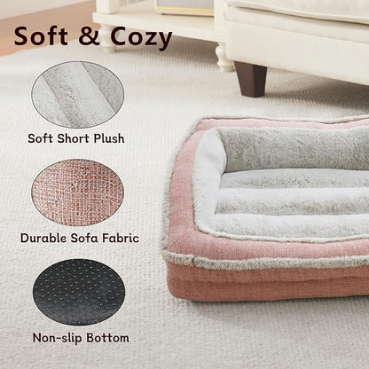 Cat Couch for Pets, Washable Cat Beds for Indoor Cats, Super Soft Plush Supportive Dog Couch Bed for Puppy and Kitten with Anti-Slip Bottom, 26inch, Pink