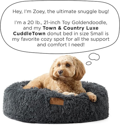 Town & Country Luxe CuddleTown Fuzzy Solid Donut Pet Bed, Soft, Cozy & Calming, Non-Slip Bottom, 100% Machine Washable, Cream, Small 24"x24"x7" Round