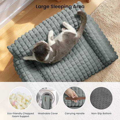 Cute Small Dog Couch Bed – Supportive & Fluffy Pet Sofa with Faux Rabbit Fur Washable Cover in 3D Diamond Pattern, 30" Grey