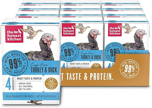 The Honest Kitchen Human Grade Meal Booster: 99% Turkey & Duck Dog Food Topper, 5.5 oz (Pack of 12)