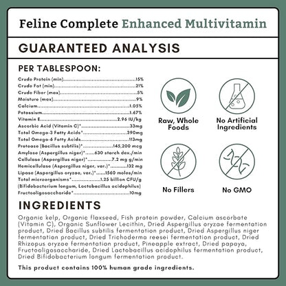 Wholistic Pet Organics Feline Complete - 8 Oz - Multivitamin & Probiotic Powder for Cats - Natural Cat Food & Digestive Support