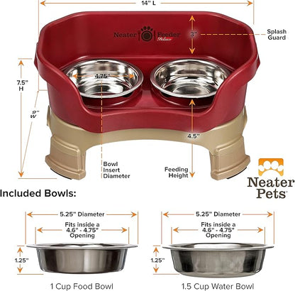 Neater Feeder Deluxe Mess Proof Cat Bowls Elevated for All Breeds – Made in USA – No Spill Raised Cat Bowls for Indoor Cats w/Leg Extensions – Stainless Steel Cat Food and Water Bowl Set - Red