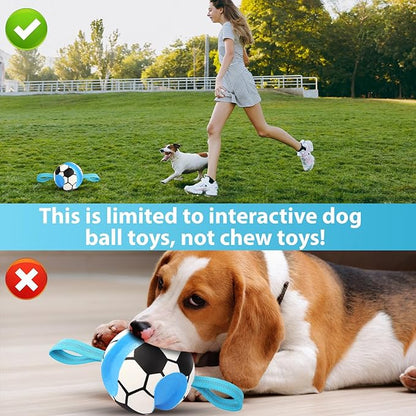 Dog Toys Balls, Interactive Dog Soccer Ball with Pull Straps, Bouncing Water Toy, Durable Training Toy for Small Medium Pets, Puppy Toy for Indoor Outdoor Play