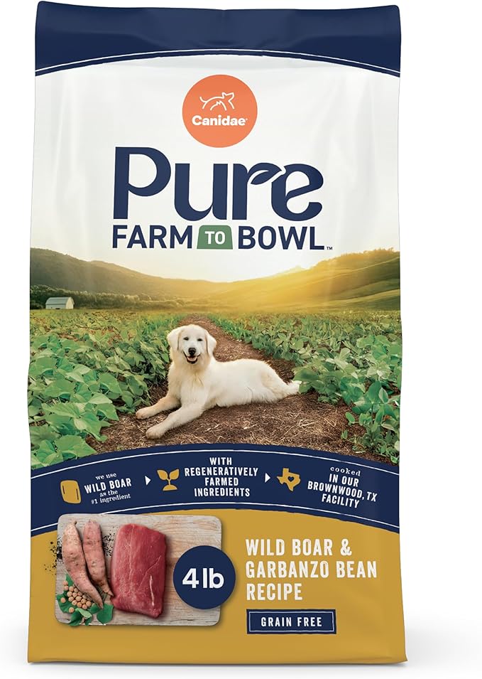 Canidae Pure Farm to Bowl Wild Boar & Garbanzo Bean, Grain-Free Dry Dog Food, Adult, 4lb