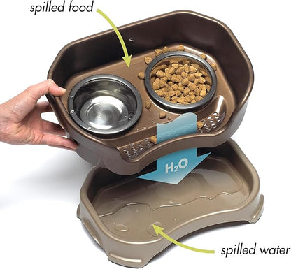 Neater Pet Brands Neater Feeder Deluxe Mess Proof Dog Bowls Elevated for Small Dogs Under 19 lbs, Made in USA, No Spill Raised Dog Food Bowl Stand Feeding Station, Food and Water Bowl Set, Bronze